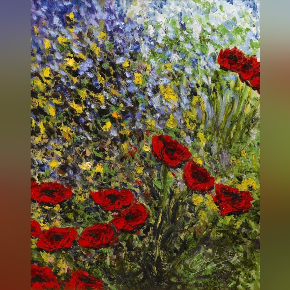 Antoine Gaber "Poppies in the Garden 7" Painting